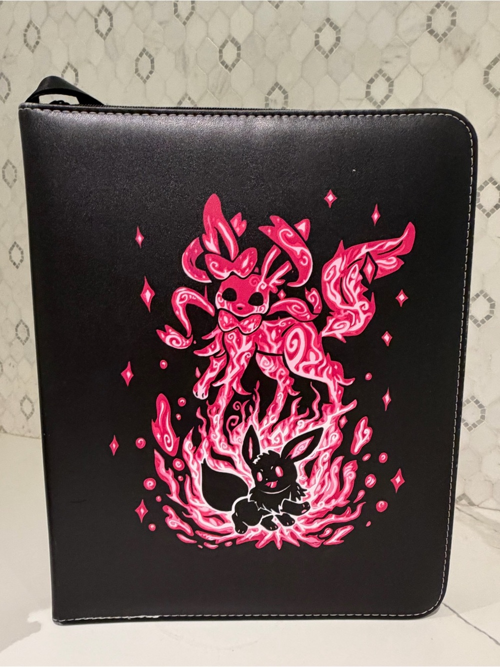 Black Zippered Folio with Pink Neon Pokémon Card Zipper Binder